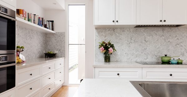 A kitchen staged for showing.